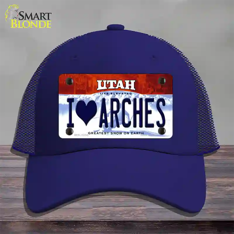 I Love Arches Utah Novelty License Plate Hat Mesh / Royal Blue