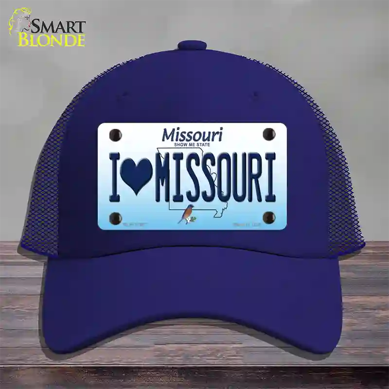 I Love Missouri Novelty License Plate Hat Mesh / Royal Blue