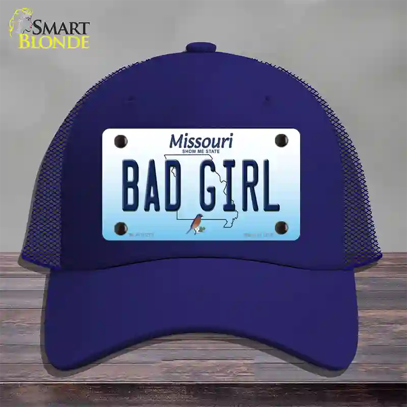 Bad Girl Missouri Novelty License Plate Hat Mesh / Royal Blue