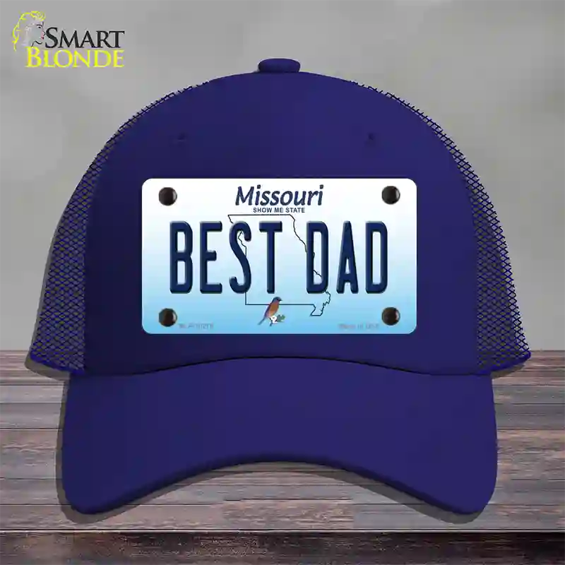 Best Dad Missouri Novelty License Plate Hat Mesh / Royal Blue