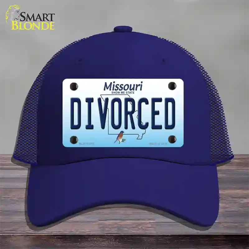 Divorced Missouri Novelty License Plate Hat Mesh / Royal Blue