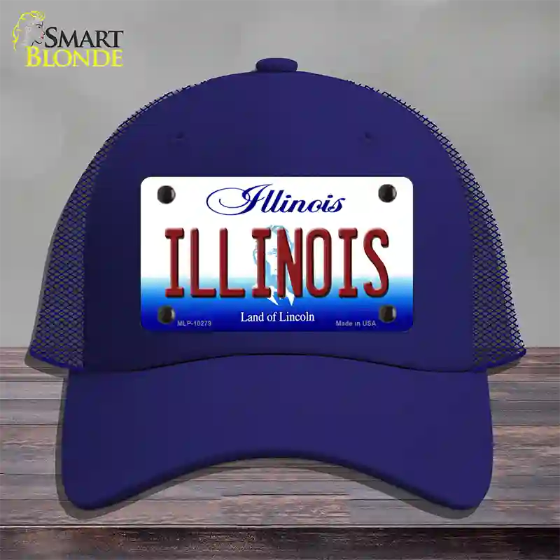 Illinois Land of Lincoln Novelty License Plate Hat Mesh / Royal Blue