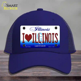 I Love Illinois Novelty License Plate Hat Mesh / Royal Blue