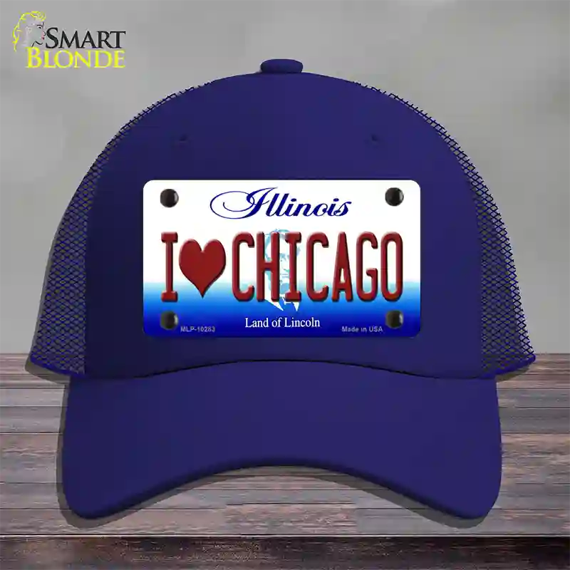 I Love Chicago Illinois Novelty License Plate Hat Mesh / Royal Blue