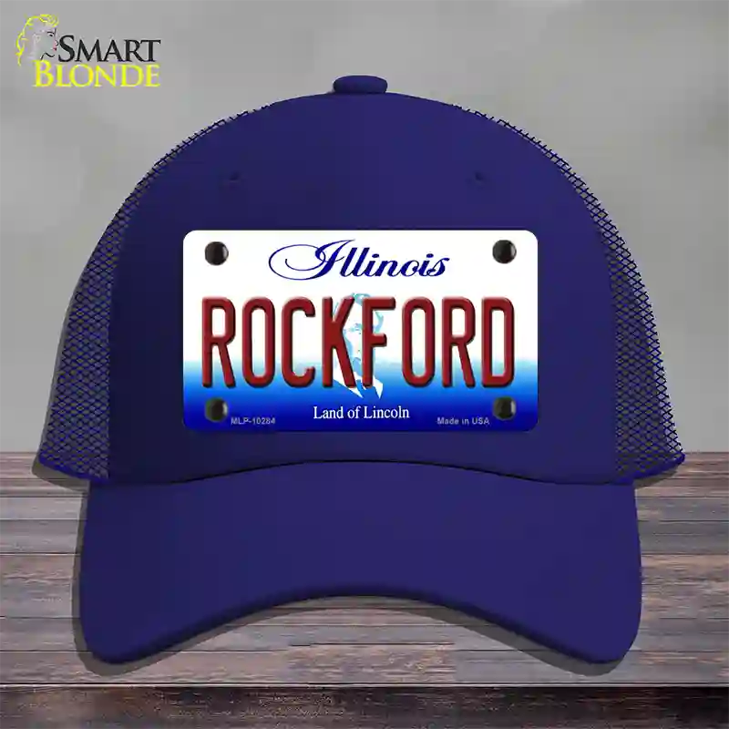 Rockford Illinois Novelty License Plate Hat Mesh / Royal Blue