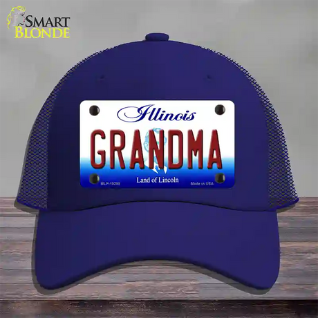 Grandma Illinois Novelty License Plate Hat Mesh / Royal Blue