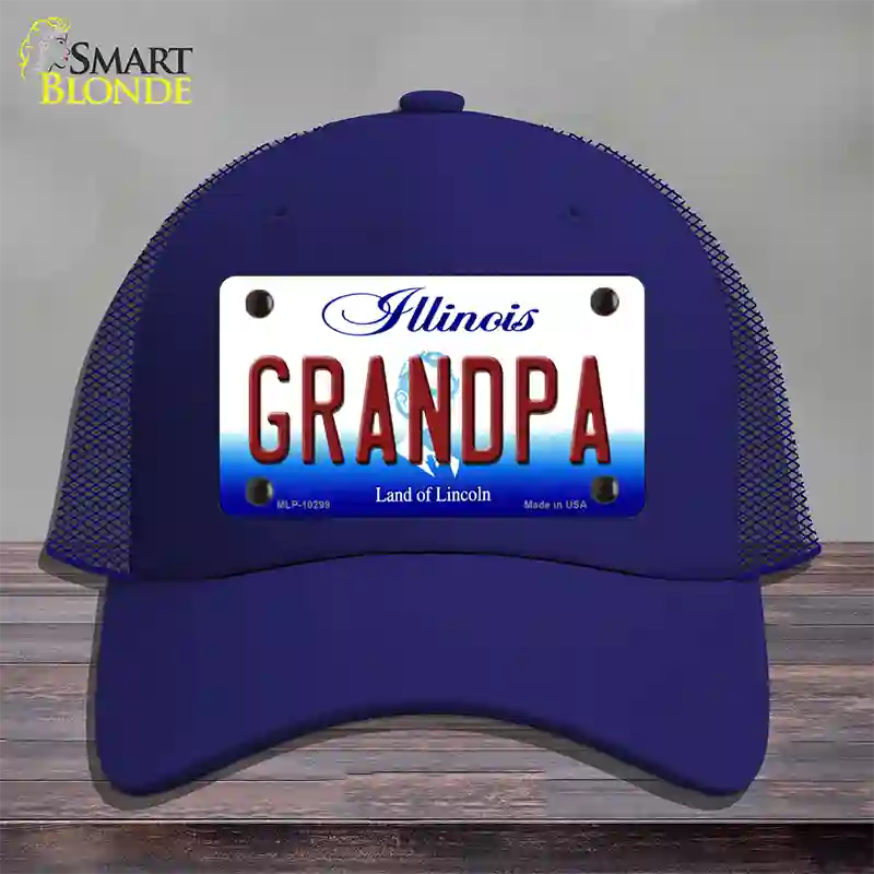 Grandpa Illinois Novelty License Plate Hat Mesh / Royal Blue