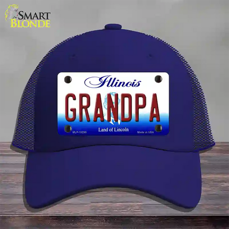 Grandpa Illinois Novelty License Plate Hat Mesh / Royal Blue