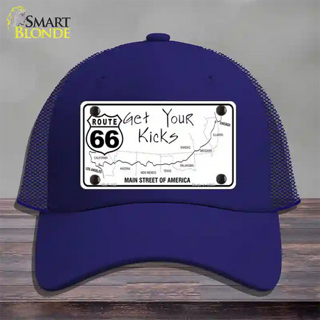 US Route 66 Map Novelty License Plate Hat Mesh / Royal Blue