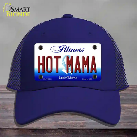 Hot Mama Illinois Novelty License Plate Hat Mesh / Royal Blue