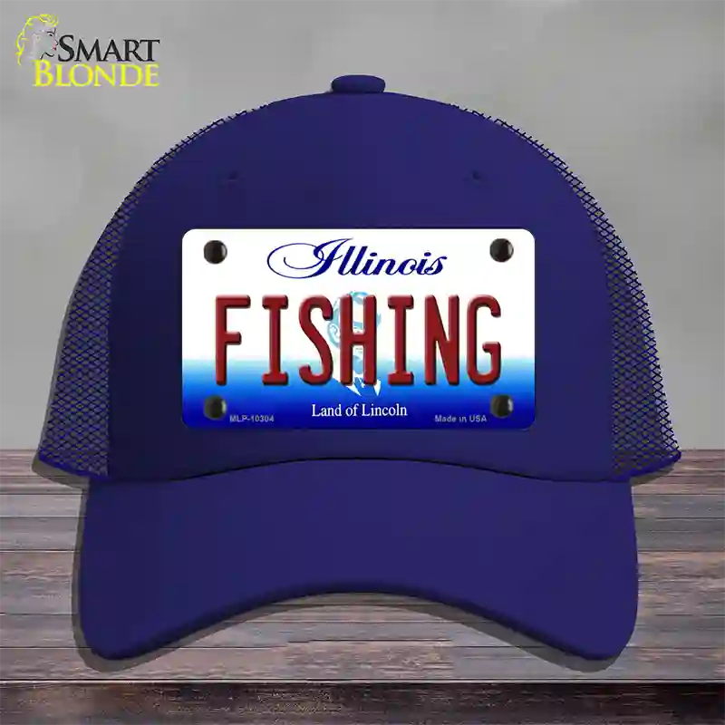 Fishing Illinois Novelty License Plate Hat Mesh / Royal Blue