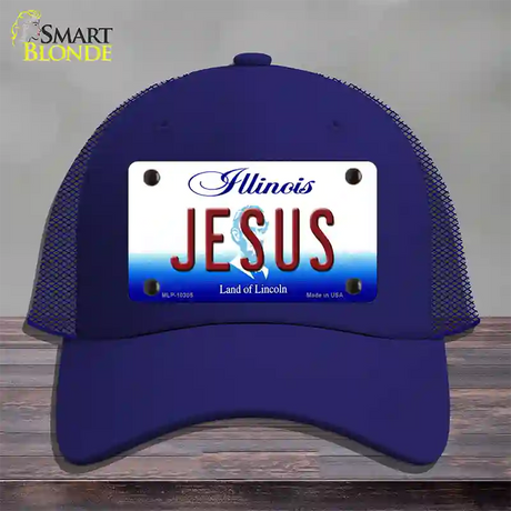 Jesus Illinois Novelty License Plate Hat Mesh / Royal Blue