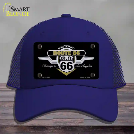 Route 66 Shield Wings Novelty License Plate Hat Mesh / Royal Blue