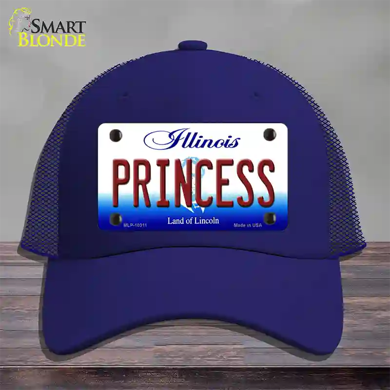 Princess Illinois Novelty License Plate Hat Mesh / Royal Blue