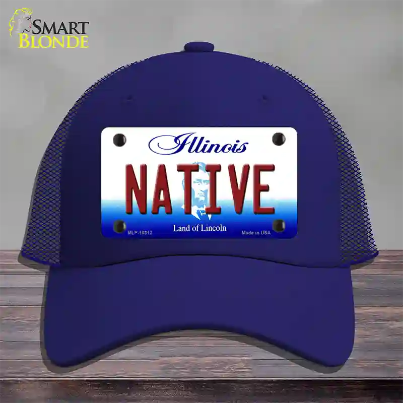 Native Illinois Novelty License Plate Hat Mesh / Royal Blue