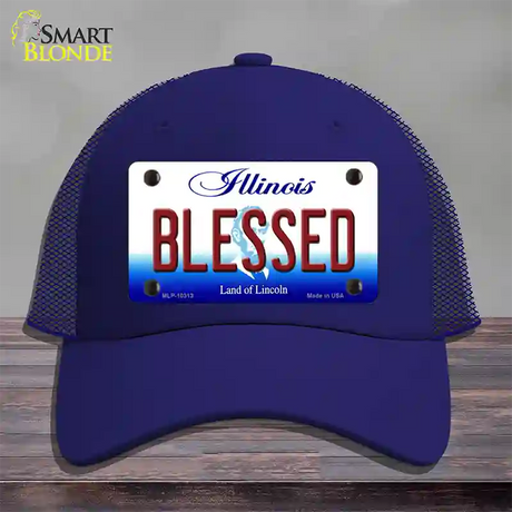 Blessed Illinois Novelty License Plate Hat Mesh / Royal Blue