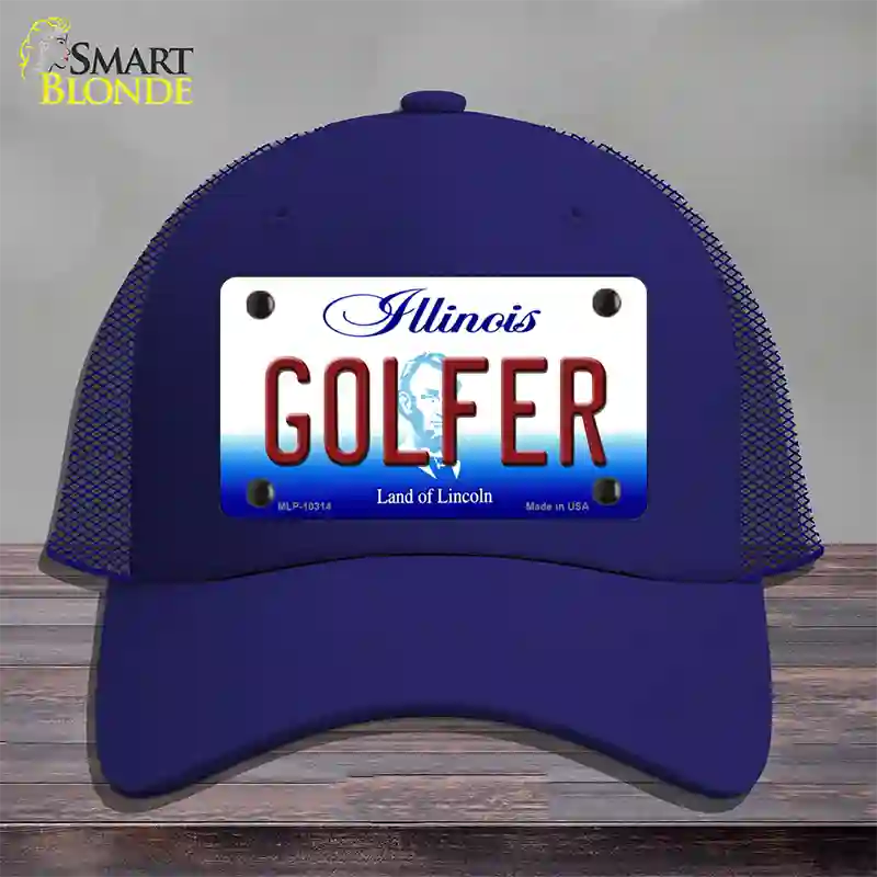 Golfer Illinois Novelty License Plate Hat Mesh / Royal Blue