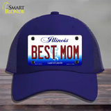 Best Mom Illinois Novelty License Plate Hat Mesh / Royal Blue