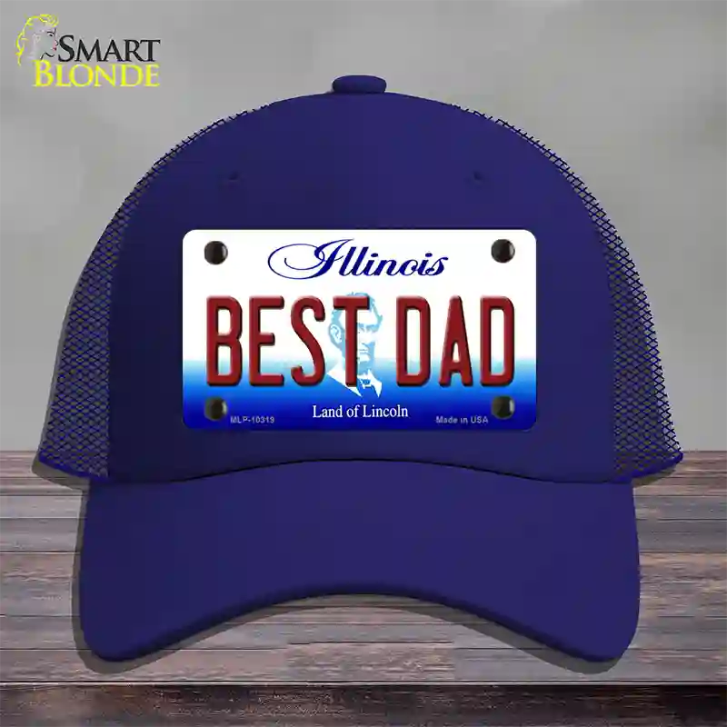 Best Dad Illinois Novelty License Plate Hat Mesh / Royal Blue