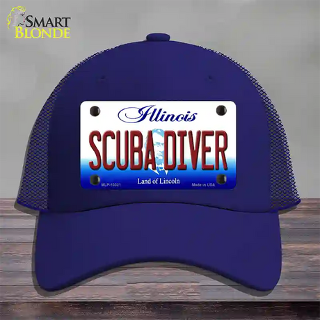 Scuba Diver Illinois Novelty License Plate Hat Mesh / Royal Blue