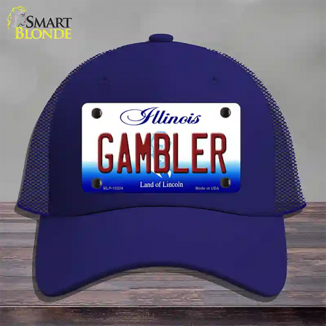 Gambler Illinois Novelty License Plate Hat Mesh / Royal Blue