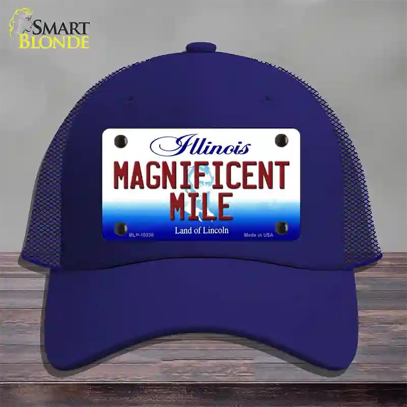 Magnificent Mile Illinois Novelty License Plate Hat Mesh / Royal Blue