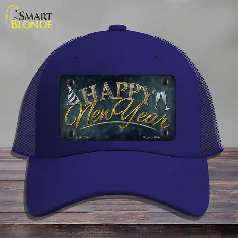 Happy New Year Novelty License Plate Hat Mesh / Royal Blue