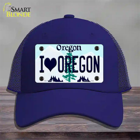 I Love Oregon Novelty License Plate Hat Mesh / Royal Blue