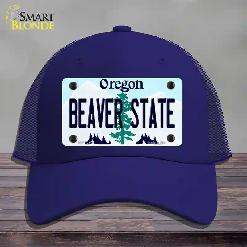 Beaver State Oregon Novelty License Plate Hat Mesh / Royal Blue