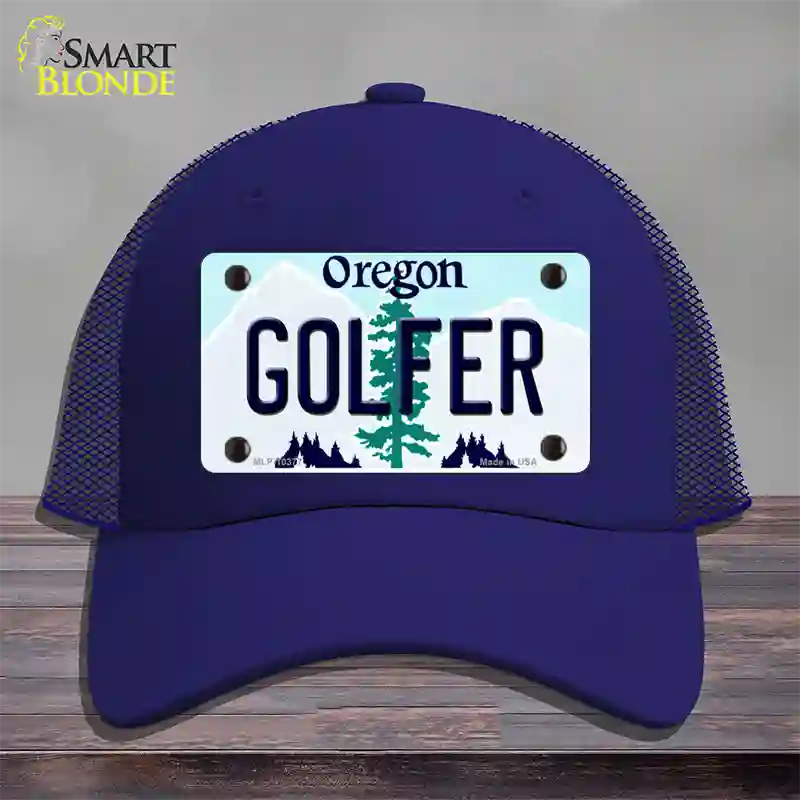 Golfer Oregon Novelty License Plate Hat Mesh / Royal Blue