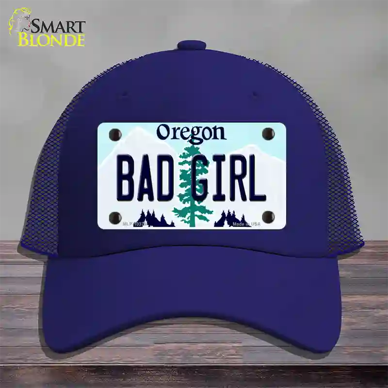 Bad Girl Oregon Novelty License Plate Hat Mesh / Royal Blue