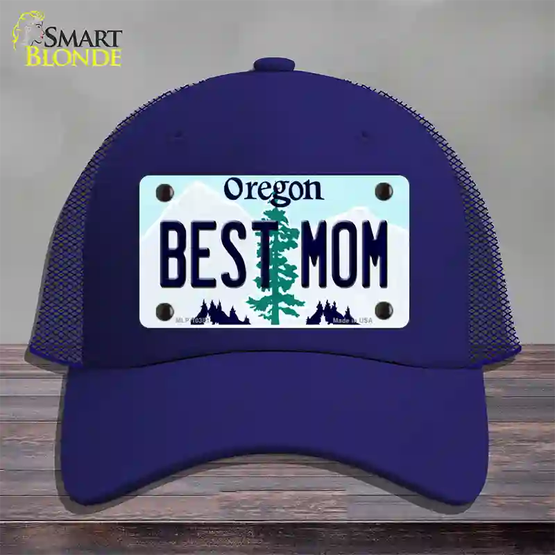 Best Mom Oregon Novelty License Plate Hat Mesh / Royal Blue