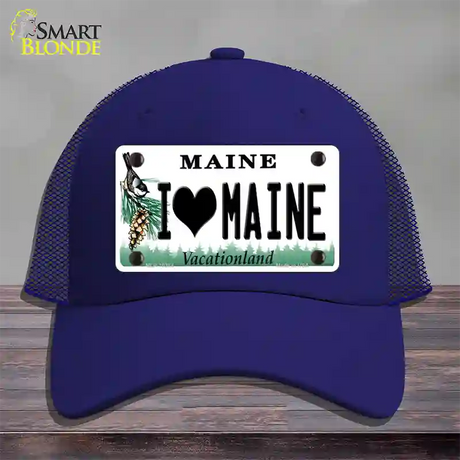 I Love Maine Novelty License Plate Hat Mesh / Royal Blue