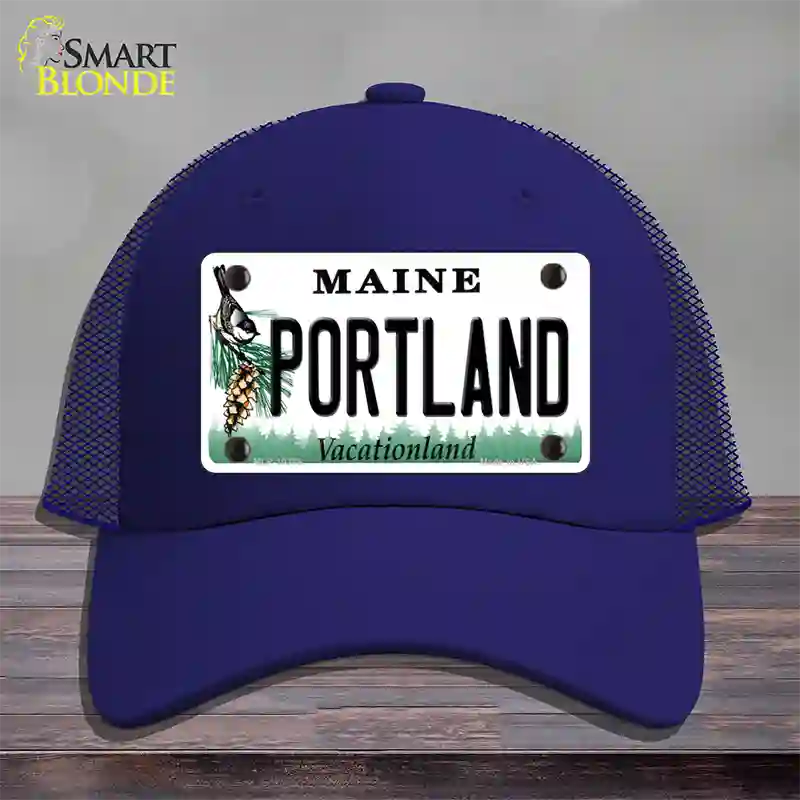 Portland Maine Novelty License Plate Hat Mesh / Royal Blue