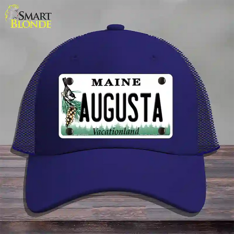 Augusta Maine Novelty License Plate Hat Mesh / Royal Blue