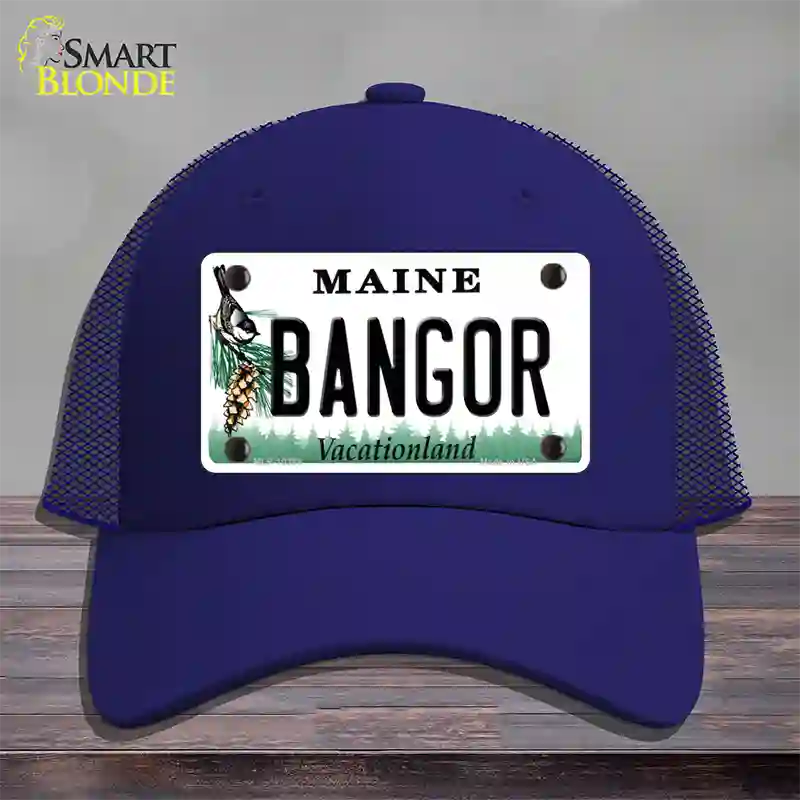 Bangor Maine Novelty License Plate Hat Mesh / Royal Blue