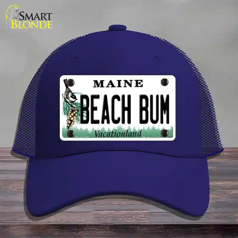 Beach Bum Maine Novelty License Plate Hat Mesh / Royal Blue