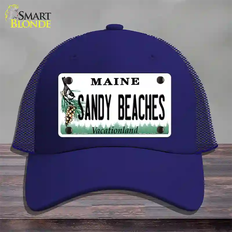 Sandy Beaches Maine Novelty License Plate Hat Mesh / Royal Blue