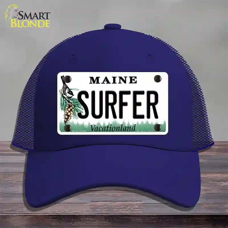 Surfer Maine Novelty License Plate Hat Mesh / Royal Blue