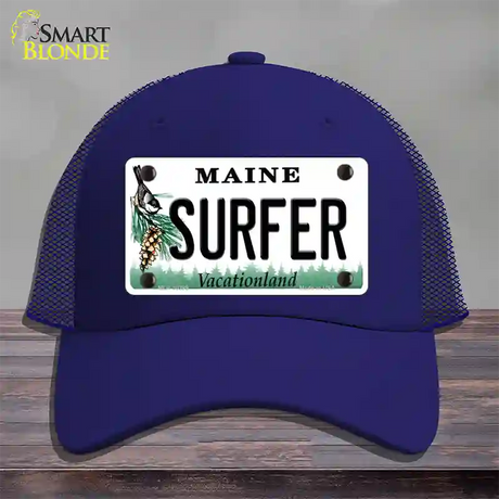 Surfer Maine Novelty License Plate Hat Mesh / Royal Blue