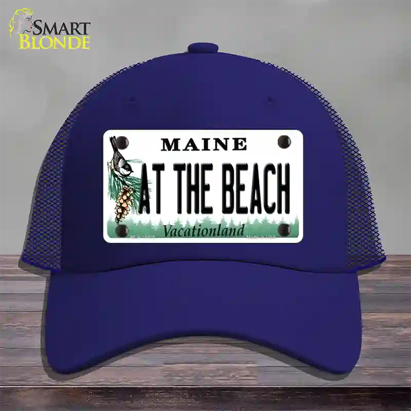 At The Beach Maine Novelty License Plate Hat Mesh / Royal Blue