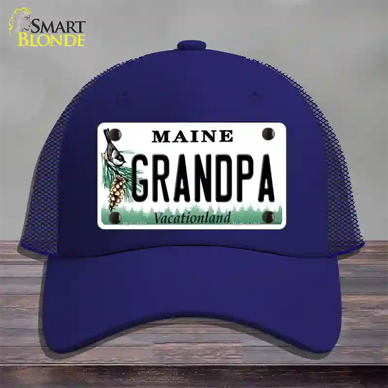 Grandpa Maine Novelty License Plate Hat Mesh / Royal Blue