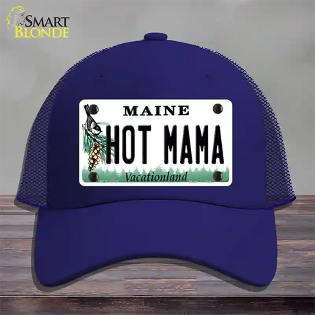 Hot Mama Maine Novelty License Plate Hat Mesh / Royal Blue