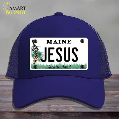 Jesus Maine Novelty License Plate Hat Mesh / Royal Blue