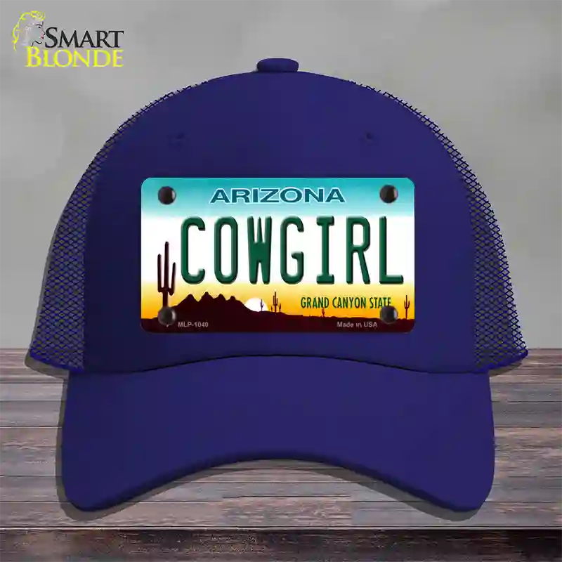 Cowgirl Novelty License Plate Hat Mesh / Royal Blue