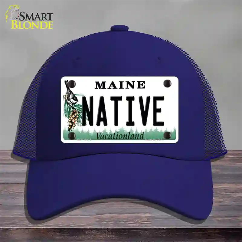 Native Maine Novelty License Plate Hat Mesh / Royal Blue