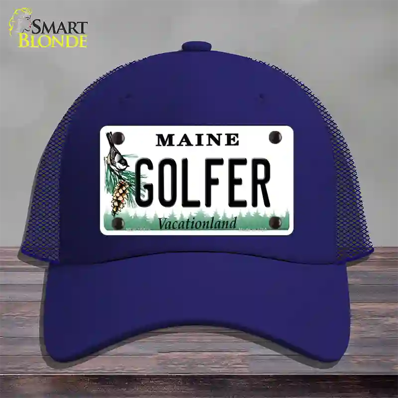 Golfer Maine Novelty License Plate Hat Mesh / Royal Blue