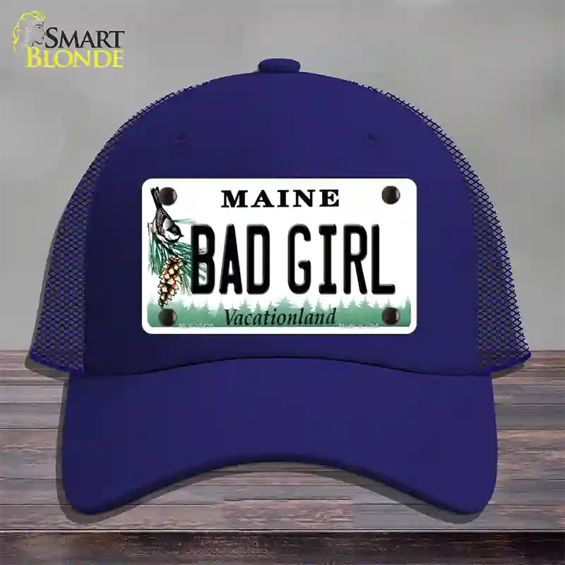 Bad Girl Maine Novelty License Plate Hat Mesh / Royal Blue