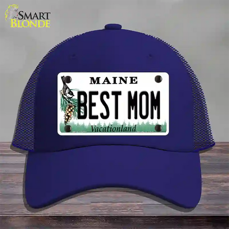 Best Mom Maine Novelty License Plate Hat Mesh / Royal Blue