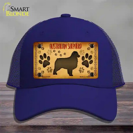 Australian Shepherd Novelty License Plate Hat Mesh / Royal Blue